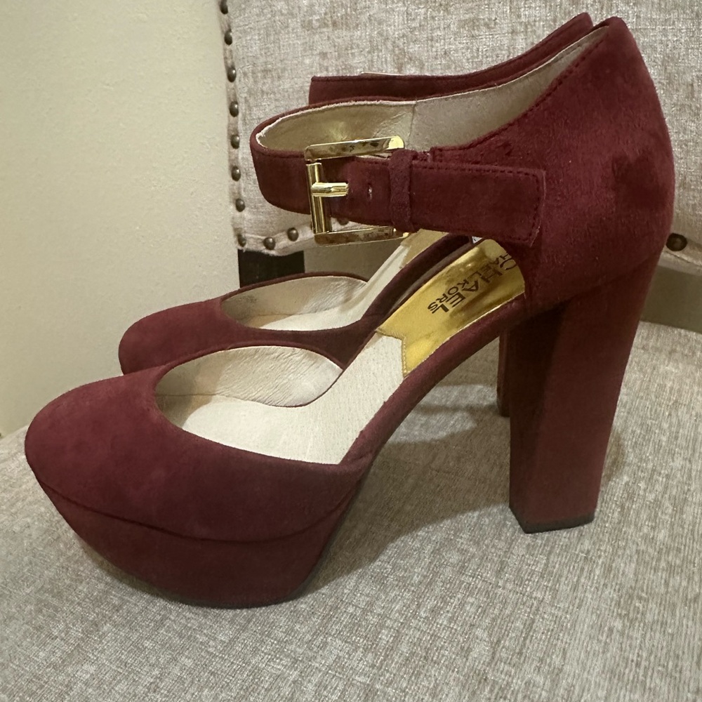 MK MICHAEL KORS "SIERRA" BURGUNDY OXBLOOD SUEDE PLATFORM HEEL SHOES SIZE US6,5